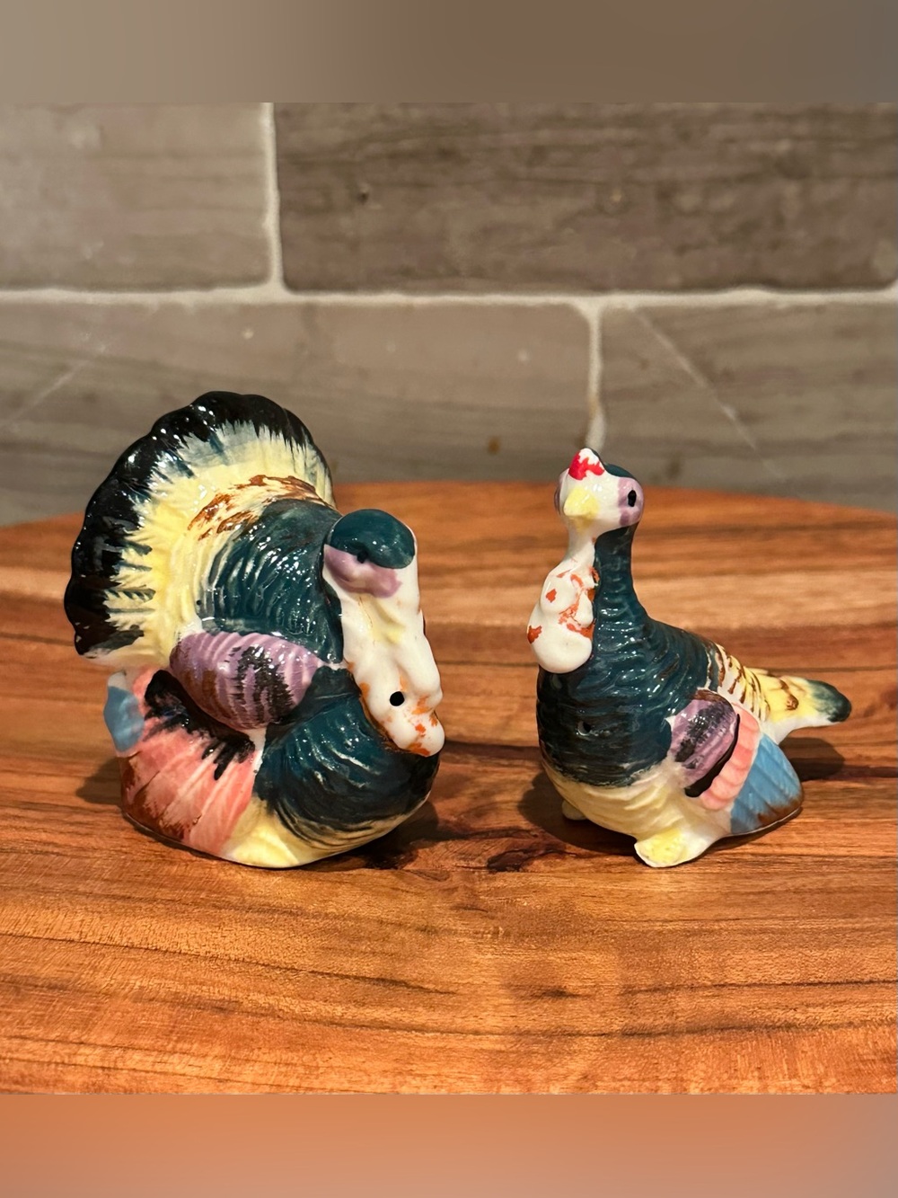 Vintage Multicolor Ceramic Turkey Figurine Salt & Pepper Set Home Accents